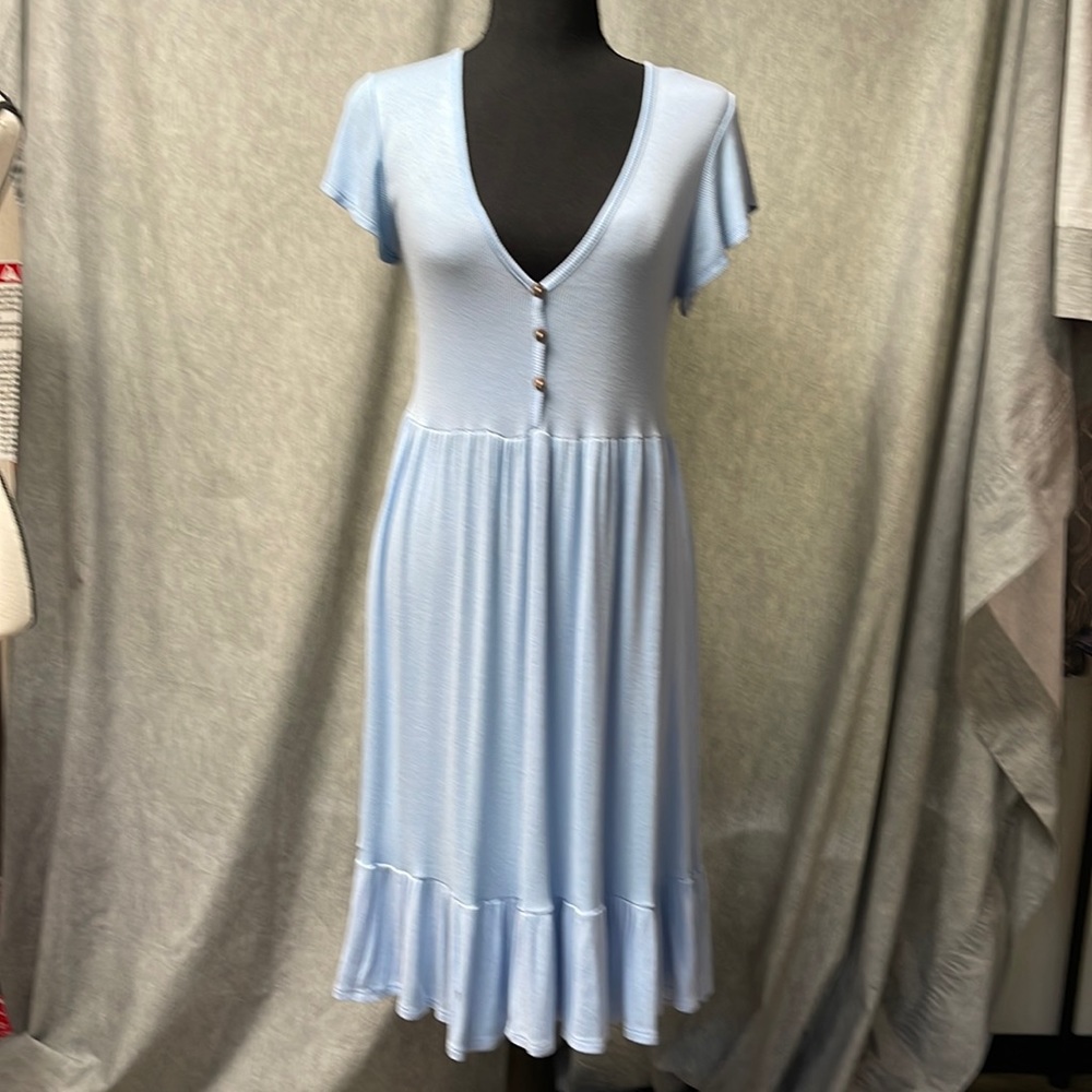 See You Monday Baby Blue Knit Peasant Dress
